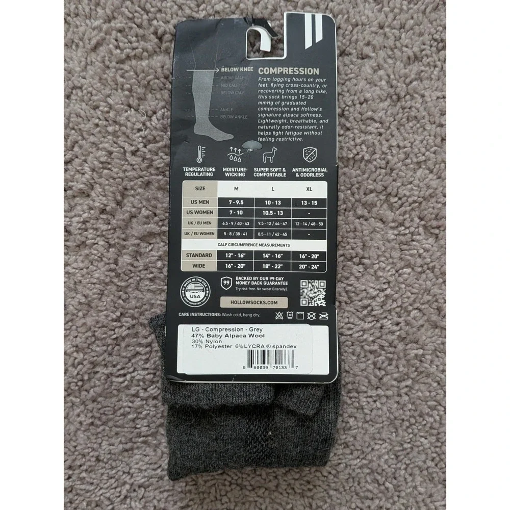 Hollow Compression Performance Alpaca Socks Large Below Knee Lightweight NWT